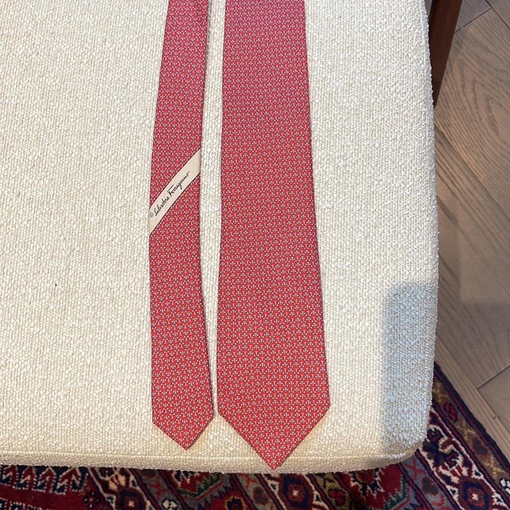 Red “golf tees & balls” Ferragamo repointed 3” wide in excellent condition